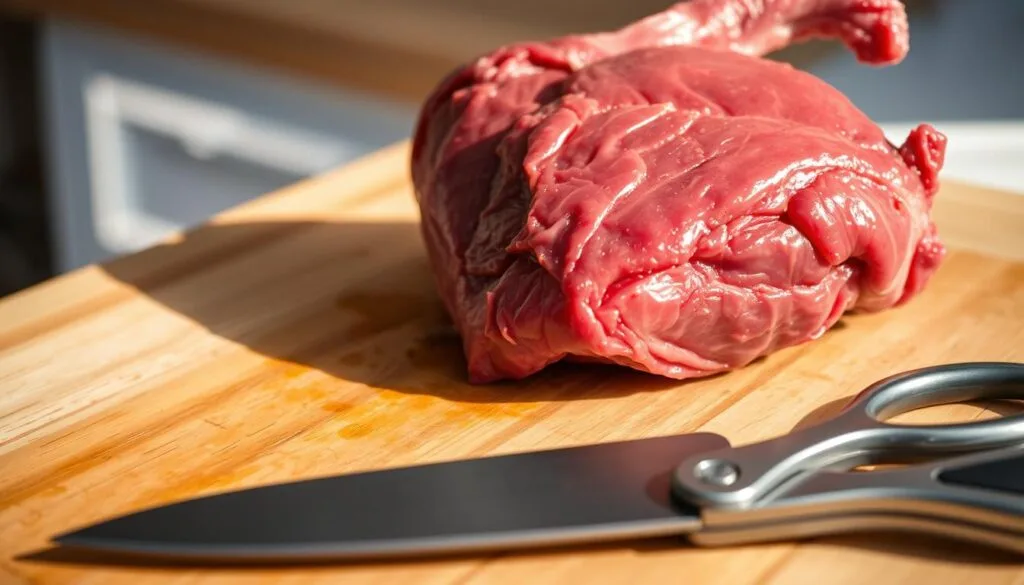 preparing beef heart for cooking